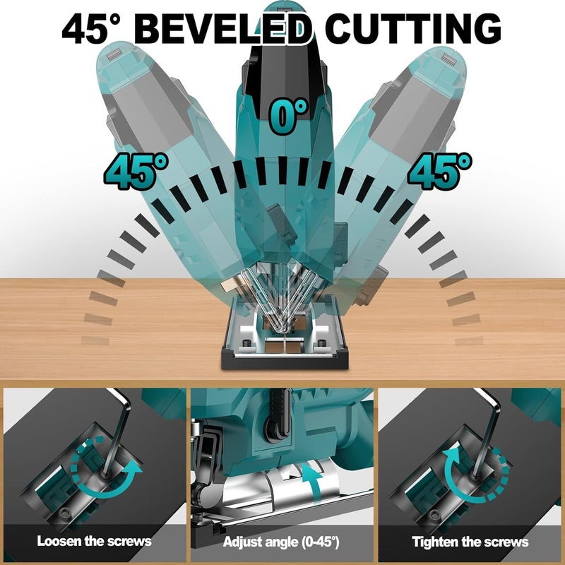 CAMXTOOL Jigsaw, Cordless Jig Saw Tool for Makita 18V Battery, Varible Speed, with LED Light, 0°-45° Bevel Cuts, 3-Position Orbital Jigsaw for Wood/PVC/Metal Cutting (Tool Only) - Image 5